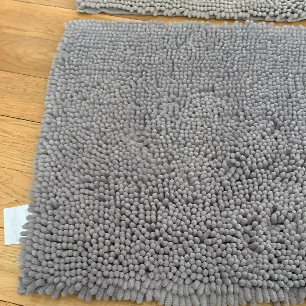 Gray Chenille Bath Mats - Plush Non-Slip Bathroom Rug (Set)